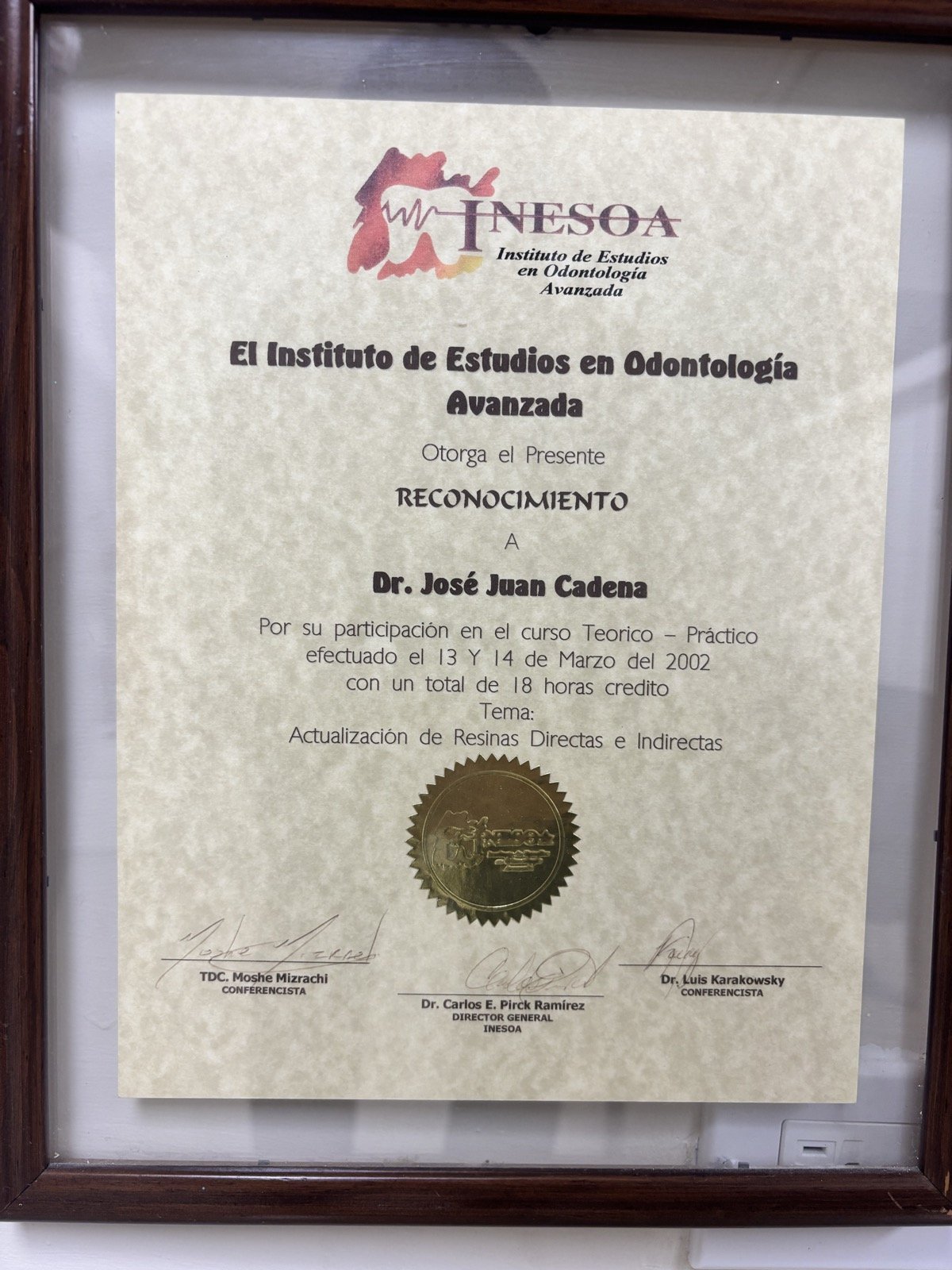 Reconocimiento en Actualización de Resinas, INESOA